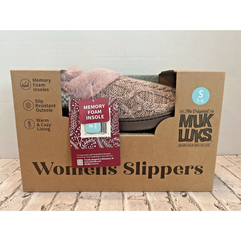 Muk Luks Slippers Taupe Purple Women’s Small S 5-6 memory foam MukLuks Suzanne